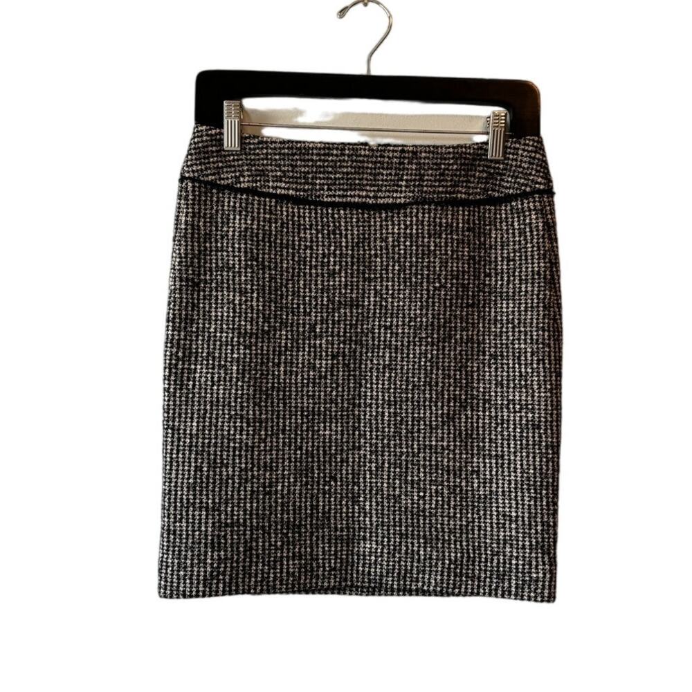 Ann Taylor Petite Wool Blend Black and White Tweed Pencil Skirt